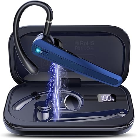 Homepage 26 Bluetooth Headset V5.3, Wireless Earpiece with Dual ENC Noise Canceling Mic, 120H Hand-Free Talk Single-Ear Bluetooth Earpiece with LED Display, IP7 Waterproof Headphones for Office/Trucker/Business