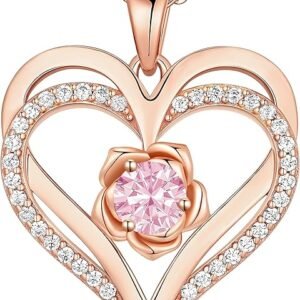 Homepage 10 CDE S925 Silver Rose Gold Heart Birthstone Necklaces for Women,Ideal Anniversary or Birthday Jewelry Gifts for Wife Girlfriend Her